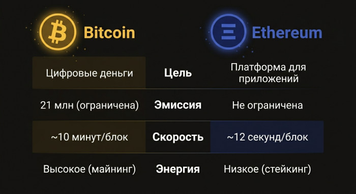 ��������� Bitcoin � Ethereum � �������� ������� � �������