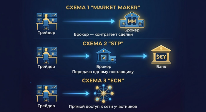 ����� ���������� ������� � Market Maker, STP � ECN �� �������